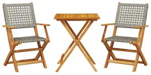 VidaXL 3 részes szürke polyrattan és tömör fa bisztrószett