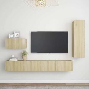 4 részes sonoma tölgy színű szerelt fa TV-szekrényszett