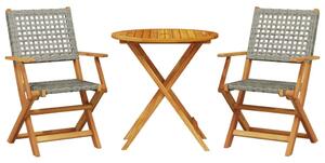 VidaXL 3 részes szürke polyrattan és tömör fa bisztrószett