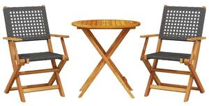 VidaXL 3 részes fekete polyrattan és tömör fa bisztrószett