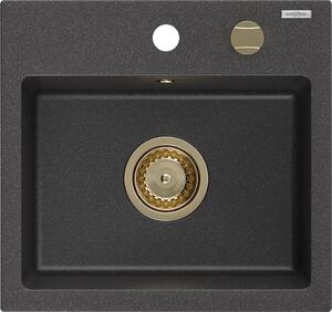 Mexen Milo, gránit mosogató 435x410x171 mm, 1 kamrás, fekete foltos arany szifonnal, 6505441000-76-G