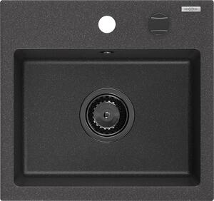 Mexen Milo, gránit mosogató 435x410x171 mm, 1 kamrás, fekete foltok fekete szifonnal, 6505441000-76-B