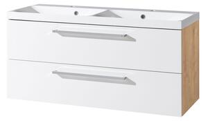 Mereo Mereo, Bino, 121 cm-es öntött márvány fürdőszobai szekrény, fehér-arlingtoni tölgy, MER-CN673M