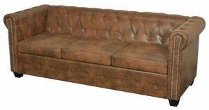 Chesterfield 3 személyes kanapé barna műbőr