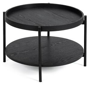 Fekete kerek dohányzóasztal tölgyfa dekorral ø 64 cm Hagen – Bonami Essentials