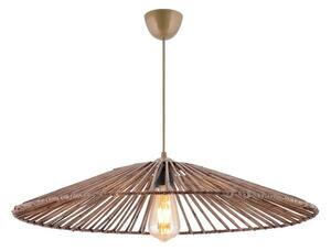 Mennyezeti lámpa, fém és bambusz utánzat búrával, állítható kábellel, barna - AMIBE