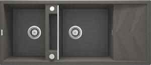 Deante Magnetic, 2-kamrás gránit mosogató lefolyóval 1160x500x224 mm, antracit metál, DEA-ZRM_T213