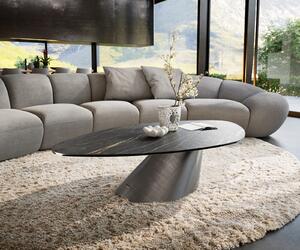 DELIFE Dohányzóasztal Edge organikus 140x76 cm Laminam® kerámia Noir Desir barna Conis metál ezüst