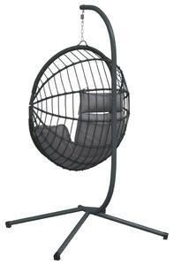 VidaXL szürke rattan és acél függő kagylószék állvánnyal