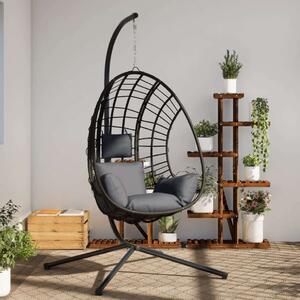 VidaXL rattan és acél függő kagylószék állvánnyal, antracitszürke
