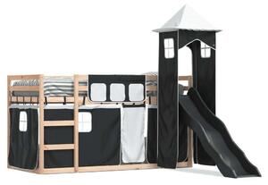 VidaXL fehér-fekete emeletes ágy csúszdával és függönnyel 80 x 200 cm