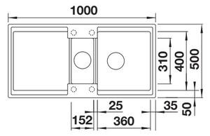 Blanco Adira 6 S, szilgránit mosogató 1000x500x200 mm, 1,5-kamrás, tartufo, BLA-527607