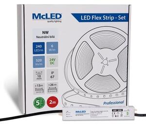 McLED LED szalag - készlet 2 m, 240 LED/m, NW, 6 W/m, DC 24V, 520 lm/m, CRI90, IP67, 10 mm, Vezető 3 m ML-126.033.90.S02001