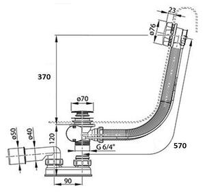 Ravak Lefolyórendszerek, kád lefolyó és túlfolyó készlet, hossz 570 mm, bowden, fekete matt, X01745