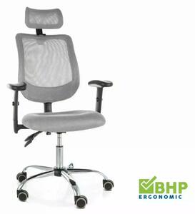 Q-118R Ergonomikus Hálós Forgószék Szürke Állítható Fejtámlával