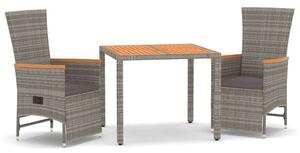 Polyrattan Kerti Étkezőgarnitúra - 3 részes - Szürke