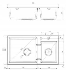 Deante Piva, 2 kamrás gránit mosogató 780x440x180 mm, homok, DEA-ZQI_7203