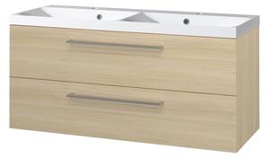 Mereo Mereo, Bino, 121 cm öntött márvány fürdőszobai szekrény, fehér, tölgy, MER-CN633M
