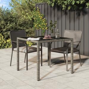 VidaXL szürke polyrattan és edzett üveg kerti asztal 90 x 90 x 75 cm