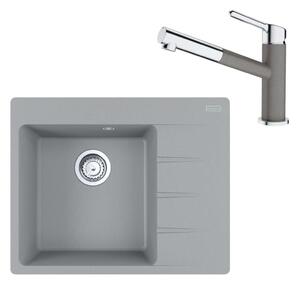 Franke Készletek - G215 szett, illatos mosogató CNG 611-62 TL/2 és keverő FC 3055.084, szürke kő/króm 114.0650.773