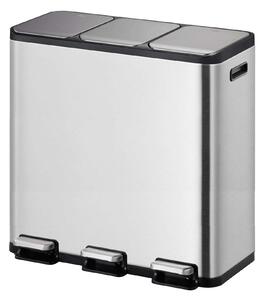 EcoCasa II - 3 Rekeszes Pedálos Szemetes - 45 Liter - Rozsdamentes Acél