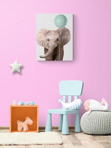 Elefánt lufival - vászonkép, falikép gyerekszobába - 30x40 cm