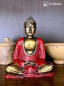 Buddha szobor - Piros és arany - 15 cm