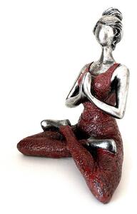 Jógázó nő szobor - Ezüst és bordó - 24 cm