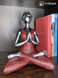 Jógázó nő szobor - Ezüst és bordó - 24 cm