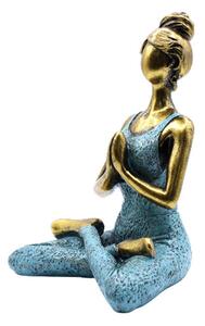 Jógázó nő szobor - Bronz és türkiz - 24 cm