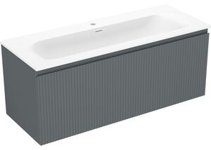 Mexen Rivel, fürdőszobaszekrény 120 cm Vela mosdóval, 1 fiókkal, rovátkolt, grafit matt/fehér matt, 91A20-12047-1-BF66-W23M0