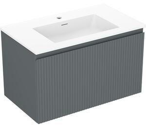 Mexen Rivel, fürdőszobaszekrény 80 cm Otis mosdóval, 1 fiókkal, rovátkolt, grafit matt/fehér matt, 91A20-08047-1-BF66-W18M01