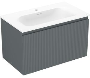 Mexen Rivel, fürdőszobaszekrény 80 cm Vela mosdóval, 1 fiókkal, rovátkolt, grafit matt/fehér matt, 91A20-08047-1-BF66-W23M01