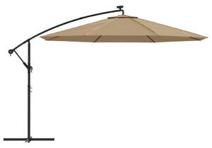 VidaXL tópszínű konzolos napernyő LED-fényekkel és fémrúddal 350 cm