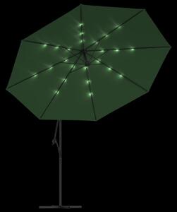 VidaXL zöld konzolos napernyő LED-fényekkel és fémrúddal 350 cm