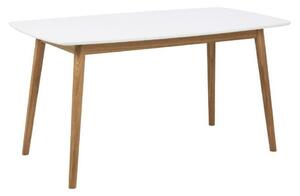 Asztal Oakland D107, Tölgy, Fehér, 75.5x80x150cm, Hosszabbíthatóság, Közepes sűrűségű farostlemez, Természetes fa furnér, Váz anyaga