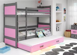 FIONA 3 COLOR emeletes ágy pótággyal, 90x200 cm, grafit/rózsaszín