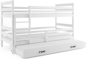 ERYK 3 emeletes ágy pótággyal + ajándék matrac + ágyrács, 90x220 cm, fehér, fehér