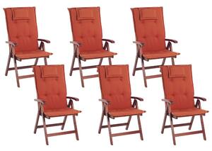 Összecsukható akácfa szék piros párnával hatdarabos szettben TOSCANA