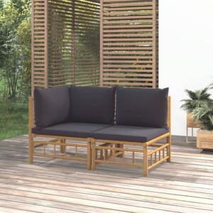 VidaXL 2 részes bambusz kerti ülőgarnitúra sötétszürke párnákkal