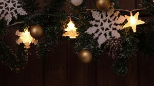 Tracon CHRSTSSTA10WW LED karácsonyi lánc, hópehely,fa, csillag, elemes Timer 6+18h, 10LED, meleg fehér ( 3000K ) színhőmérséklettel, 2xAA