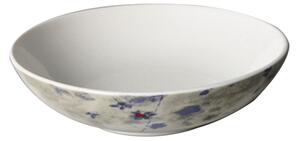Rusztikus kék virágmintás kerámia leveses tányér