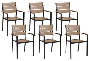 Kerti szék 6 részes készlet Fa származékok Világos fa-fekete VERNIO