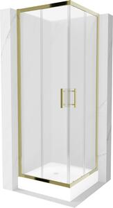Mexen Rio, négyzet alakú zuhany tolóajtóval 70 (ajtó) x 70 (ajtó) x 190 cm, 5 mm-es matt üveg, arany profil + fehér zuhanytálcás RIO, 860-070-070-50-30-4510