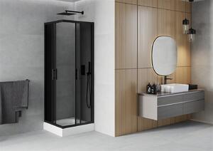 Mexen Rio, szögletes zuhany tolóajtóval 70 (ajtó) x 70 (ajtó) x 190 cm, 5mm szürke üveg, fekete profil + fehér zuhanytálca RIO, 860-070-070-70-40-4510