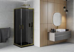 Mexen Rio, szögletes zuhany tolóajtóval 80 (ajtó) x 80 (ajtó) x 190 cm, 5mm szürke üveg, arany profil + fekete SLIM zuhanytálca, 860-080-080-50-40-4070G