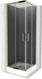 Mexen Rio, szögletes zuhany tolóajtóval 70 (ajtó) x 70 (ajtó) x 190 cm, 5mm szürke üveg, arany profil + fehér zuhanytálca RIO, 860-070-070-50-40-4510