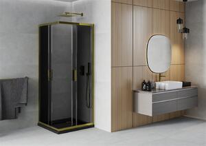 Mexen Rio, szögletes zuhany tolóajtóval 80 (ajtó) x 80 (ajtó) x 190 cm, 5mm szürke üveg, arany profil + fekete SLIM zuhanytálca, 860-080-080-50-40-4070G