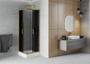 Mexen Rio, szögletes zuhany tolóajtóval 70 (ajtó) x 70 (ajtó) x 190 cm, 5mm szürke üveg, arany profil + fehér zuhanytálca RIO, 860-070-070-50-40-4510