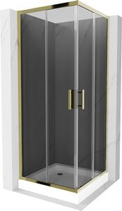 Mexen Rio, szögletes zuhany tolóajtóval 80 (ajtó) x 80 (ajtó) x 190 cm, 5mm szürke üveg, arany profil + fehér zuhanytálca RIO, 860-080-080-50-40-4510